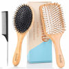 Picture of 3 Pcs Hair Brush Set, Boar Bristle Hairbrush, Wooden Paddle Hair Brush and Tail Combs Set for Women Men Kids, Reducing Frizzy for Long Thick Thin Curly Natural Hair & Hair Gift Care Package