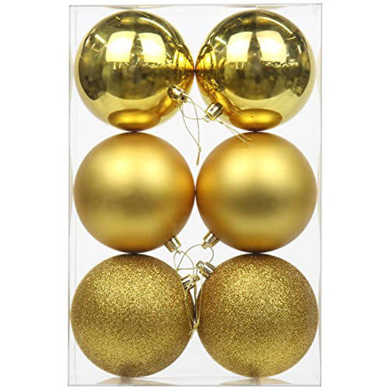 Picture of 3.94" Christmas Ball Ornaments 6 Pcs Shatterproof Gold Large Christmas Ornaments Balls Christmas Decoration Christmas Tree Balls with Hanging Loop for Xmas Tree Holiday Wedding Party Decor