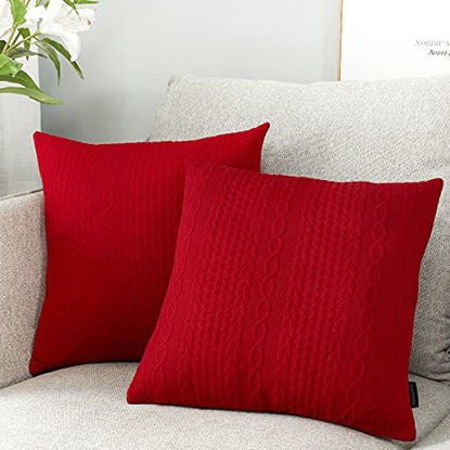 Picture of Booque Valley Throw Pillow Covers, Pack of 2 Super Soft Elegant Modern Embossed Patterned Red Cushion Covers Decorative Stretchy Pillow Cases for Sofa Bed Car Chair, 18 x 18 inch(Red)