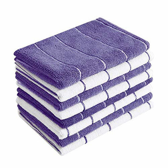 Picture of Microfiber Kitchen Towels - Super Absorbent, Soft and Solid Color Dish Towels, 8 Pack (Stripe Designed Purple and White Colors), 26 x 18 Inch (Purple)