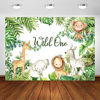 Picture of Avezano Safari Animals Wild One Backdrop for Boy Jungle Safari Party First Birthday Decoration Photoshoot Jungle Animal Zoo 1st Bday Party Photography Background (7x5ft)