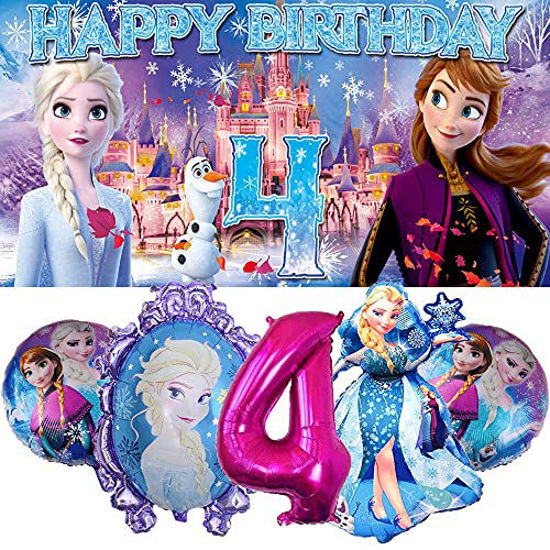 Picture of Frozen 4th Party Supplies | Elsa | Frozen Girl | Fourth | Four | Decorations | Banner | Backdrop | Balloons | Birthday | Set | Decor