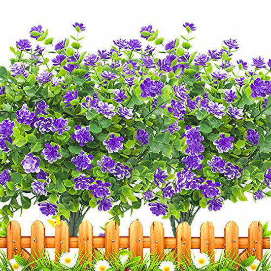 Picture of Artificial Flowers Outdoors Fake uv Resistant Plastic Plants, 8 Bundles (Blue)