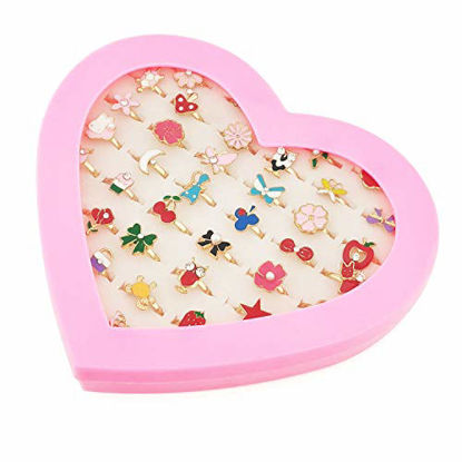 Picture of SUNMALL 36 pcs Little Girl Adjustable Rings in Box, No Duplication, Children Kids Jewelry Rings Set with Heart Shape Display Case, Girl Pretend Play and Dress up Rings for Kids (A)