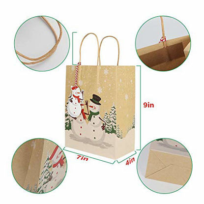 Picture of OurWarm 24 Pack Kraft Christmas Gift Bags with Handle, Assorted Cute Holiday Gifts Bags with Christmas Gift Tags, 9" x 7" x 4" Paper Christmas Goody Treat Bags for Christmas Bulk Set