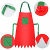 Picture of Sunshane 4 Pieces Christmas Elf Kits Include Elf Aprons and Elf Hats for Christmas Party Costume Supplies (Red and Green)