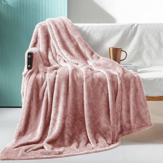 Picture of Exclusivo Mezcla Plush Fuzzy Large Fleece Throw Blanket ( 50" x 70", Dusty Pink)- Soft, Warm& Lightweight