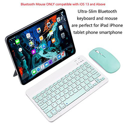 Picture of Ultra-Slim Bluetooth Keyboard and Mouse Combo Rechargeable Portable Wireless Keyboard Mouse Set for Apple iPad iPhone iOS 13 and Above Samsung Tablet Phone Smartphone Android Windows (Green)