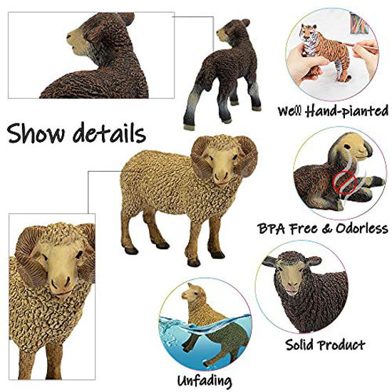 Picture of TOYMANY 8PCS Merino Sheep Figures Farm Animal Toy Figurines - Plastic Forest Animal Figurines for Kids Boys Girls Age 3-5 6-12