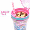 Picture of Snack and Drink Cup, Rainbow Theme, Kid's Combo All-in-One Tumbler for On-The-Go, Bonus Sheet of Fun Unicorn and Caticorn Stickers, Straw Included, Pink