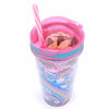 Picture of Snack and Drink Cup, Rainbow Theme, Kid's Combo All-in-One Tumbler for On-The-Go, Bonus Sheet of Fun Unicorn and Caticorn Stickers, Straw Included, Pink