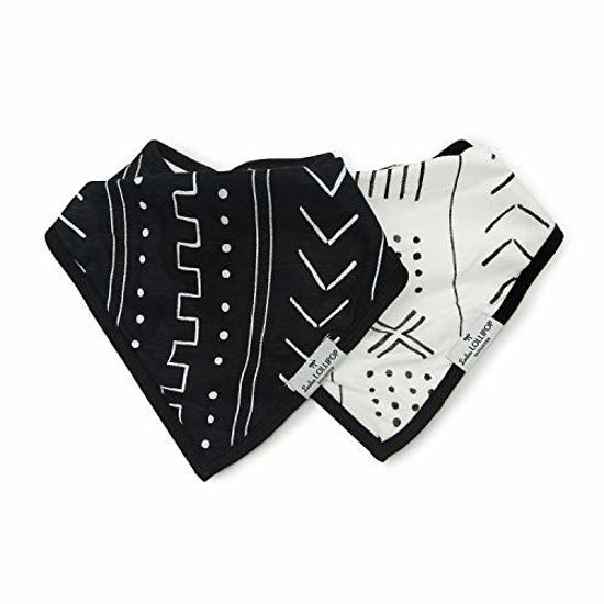 Picture of Loulou Lollipop Soft Breathable and Absorbent Muslin Bandana Bib Drool Bib Set for Baby Girl and Boy, Adjustable 3 to 36 Months, 2 Pack - White & Black Mudcloth