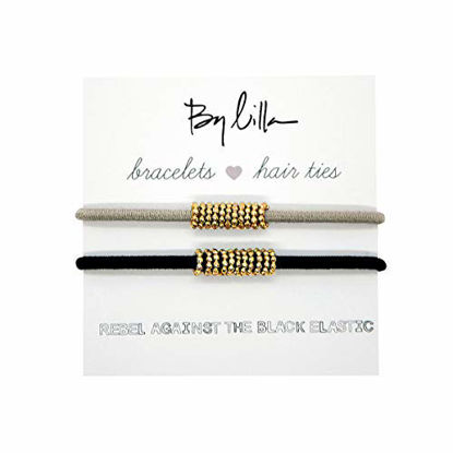 Picture of By Lilla Shaker Elastic Hair Ties and Bracelets | Set of Two Hair Tie-Bracelets | Hair Accessories for Women | No Crease Hair Ties & Womens Bracelets (Black / Starfish / Gold)