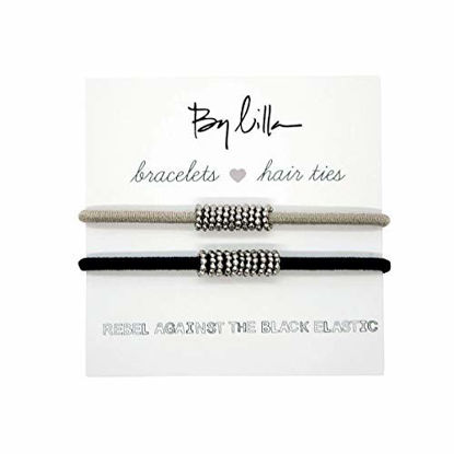 Picture of By Lilla Shaker Elastic Hair Ties and Bracelets | Set of Two Hair Tie-Bracelets | Hair Accessories for Women | No Crease Hair Ties & Womens Bracelets (Black/Starfish/Silver)