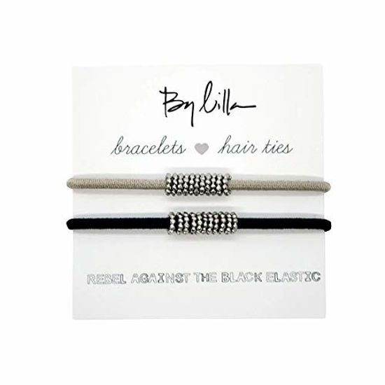 Picture of By Lilla Shaker Elastic Hair Ties and Bracelets | Set of Two Hair Tie-Bracelets | Hair Accessories for Women | No Crease Hair Ties & Womens Bracelets (Black/Starfish/Silver)