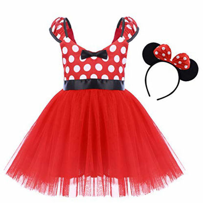 Picture of Wedding Costume for Toddler Little Girl Tutu Skirt Cartoon Ear Headband Polka Dot First Birthday Halloween Costume Princess Outfits X# Red Short Dress+Headband 18-24 Months