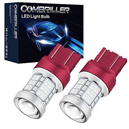 Picture of Combriller 7440 Led Bulb Red Super Bright, T20 7441 7444 7443 Led Bulb with Projector Replacement for Led Reverse Lights Turn Signal Bulb Brake Light Bulb Tail Light Bulb Parking Light Bulb, Pack of 2