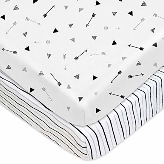 Picture of TL Care 2 Piece Printed 100% Cotton Jersey Knit Fitted Pack N Play Playard Sheet, Silver Black Arrow/Stripe