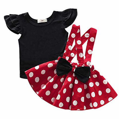 Picture of IBTOM CASTLE Toddlers Infant Newborn Baby Girls Cotton Pleated Polka Dots Buttons Suspender Skirt Cake Smash 2pcs Outfit X-Back Red(2PCS) 12-18 Months