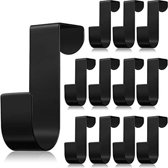 Picture of 12 Pieces Over The Cabinet Door Hooks Organizer Holder Racks, Stainless Steel Over Door Back Bathroom Kitchen Organizer Rack Hanger Hook for Clothes Towels Scarves Keys Hats (Black)