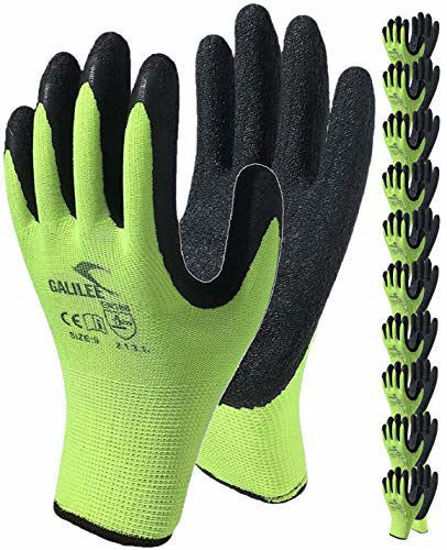 Picture of Coated Work Gloves for Men and Women, 10-Pair Pack, Safety Gloves for Working, Gardening, Utility, Rugged Latex Rubber Firm Grip Coating (Medium, Green)