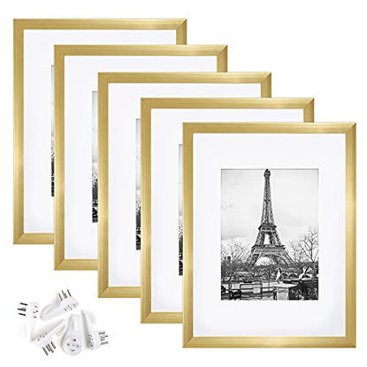 Picture of upsimples 9x12 Picture Frame Set of 5,Display Pictures 6x8 with Mat or 9x12 Without Mat,Wall Gallery Photo Frames,Gold