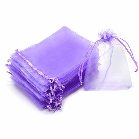 Picture of Dealglad 100pcs Drawstring Organza Jewelry Candy Pouch Party Wedding Favor Gift Bags (7x9, Light Purple)