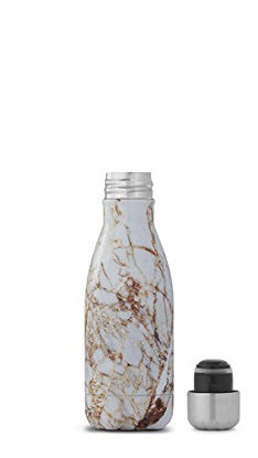 Picture of S'well Stainless Steel Water Bottle - 9 Fl Oz - Calacatta Gold - Triple-Layered Vacuum-Insulated Containers Keeps Drinks Cold for 24 Hours and Hot for 12 - BPA-Free - Perfect for the Go