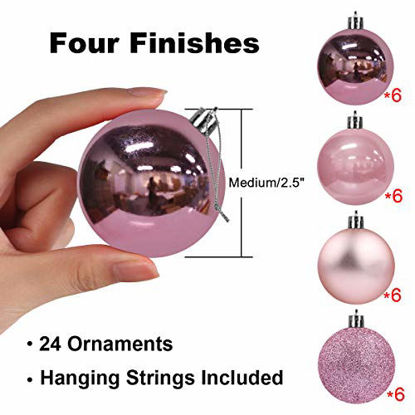 Picture of GameXcel 24Pcs Christmas Balls Ornaments for Xmas Tree - Shatterproof Christmas Tree Decorations Large Hanging Ball Pink 2.5" x 24 Pack