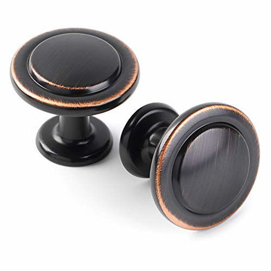 Picture of KOOFIZO Stepped Round Cabinet Knob - Oil Rubbed Bronze Pull Handle (Dia.31mm / 1.2 Inch), 10-Pack for Kitchen Cupboard Door, Bedroom Dresser Drawer, Bathroom Wardrobe Hardware