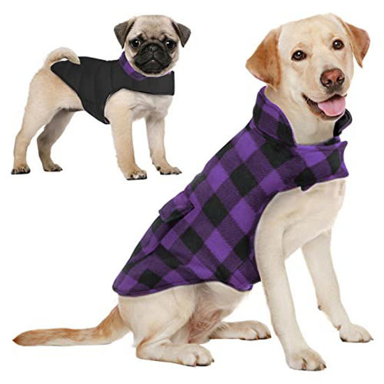 Picture of AOFITEE Reversible Dog Cold Weather Coat, Waterproof British Style Plaid Winter Pet Jacket, Warm Cotton Lined Vest Windproof Collar Outdoor Apparel for Small Medium and Large Dogs