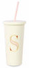 Picture of Kate Spade New York Insulated Initial Tumbler with Reusable Straw, 20 Ounce Acrylic Travel Cup with Lid, S (Pink)