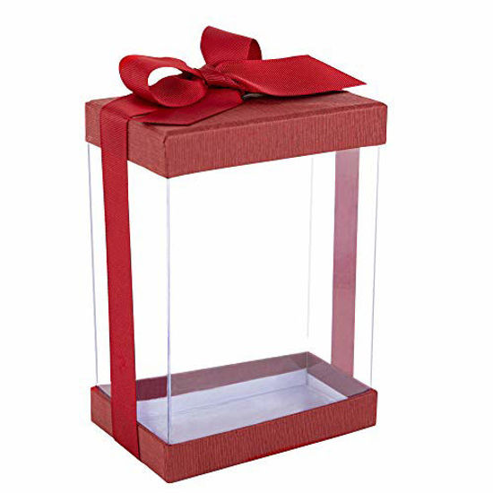 Picture of Hammont Clear PVC Gift Boxes (6 Pack) Bakery Boxes with Base, Lid & Ribbon | For Cakes, Pastries, Cookies, Cupcakes & Party Favors (Maroon, 7x5x3)