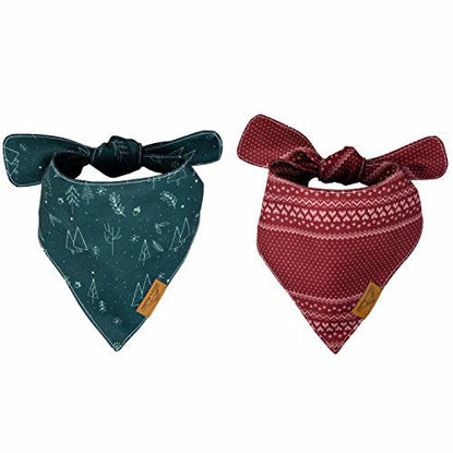 Picture of Remy+Roo Dog Bandanas - 2 Pack | Evergreen Set | Premium Durable Fabric | Unique Shape | Adjustable Fit | Multiple Sizes Offered | (Small)