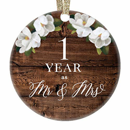 First 1st Wedding Anniversary Christmas Tree Ornament One Year Together Husband Wife Married Couple Pretty Rustic Ceramic Collectible Keepsake Gift