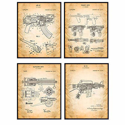 Picture of Original Famous Automatic Weapons Wall Art Patent Prints - Unframed Set of Four - Great Gift for Gun and Firearm Enthusiasts - Man Cave Home Decor - Ready to Frame (8x10) Vintage Photos