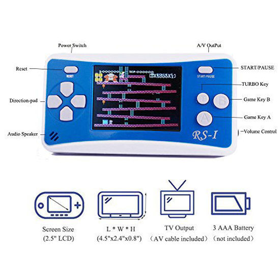 Picture of JJFUN RS-1 Handheld Game Console for Children,Retro Game Player with 2.5" 8-Bit LCD Portable Video Games,The 80's Arcade Video Gaming System,Built-in 152 Classic Old School Games Entertainment-Blue