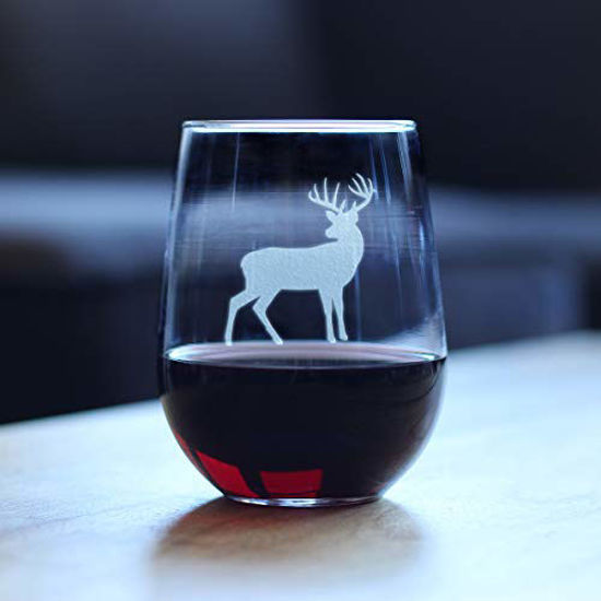 Picture of Deer Stemless Wine Glass - Cabin Themed Gifts or Rustic Decor for Women and Men - Engraved Silhouette - Large