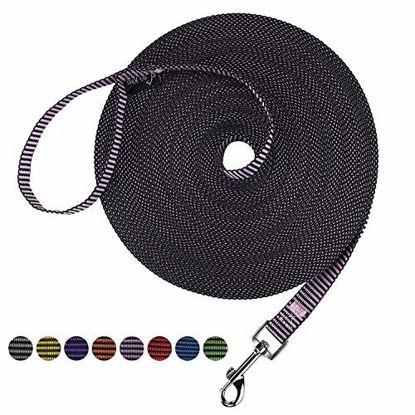 Picture of Hi Kiss Dog/Puppy Obedience Recall Training Agility Lead - 15ft 20ft 30ft 50ft 100ft Training Leash - Great for Training, Play, Camping, or Backyard(100ft,Black_Pink)