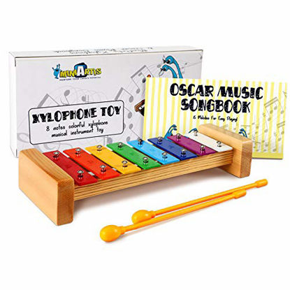 Picture of MiniArtis Xylophone for Kids | 8 Notes Diatonic Colorful Metal Bars | Wooden Musical Instrument Toy | Music Songbook & Child Safe Mallets Included | Great Holiday Birthday Gift for Children