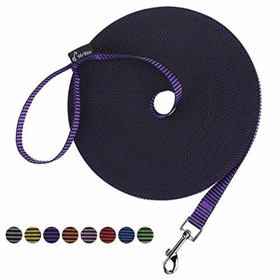 Picture of Hi Kiss Dog/Puppy Obedience Recall Training Agility Lead - 15ft 20ft 30ft 50ft 100ft Training Leash - Great for Training, Play, Camping, or Backyard(100ft,Black_Purple)