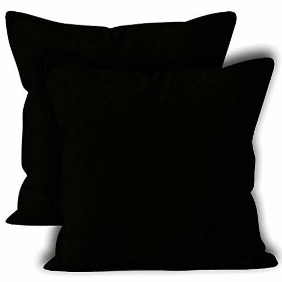 Picture of Encasa Homes Throw Pillow Cover 2pc Set - Jet Black - 24 x 24 inch Solid Dyed Cotton Canvas Square Accent Decorative Cushion Case for Couch Sofa Chair Bed & Home