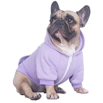 Picture of iChoue Pet Clothes Dog Hoodie Sweatshirt Coat for Medium French Bulldog Frenchie Pug English Corgi Boston Terrier Cotton Winter Warm Clothing - Light Purple/Size XL