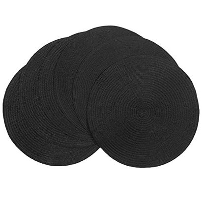 Picture of SHACOS Round Braided Placemats Set of 6 Round Table Mats for Dining Tables 15 inch (Black, 6)