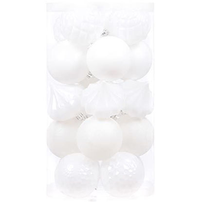 Picture of Sea Team 21-Pack Christmas Ball Ornaments with Strings, 80mm/3.15-Inch Large Size Baubles, Shatterproof Plastic Christmas Bulbs, Hanging Decorations for Xmas Tree, Holiday, Wedding, Party, White