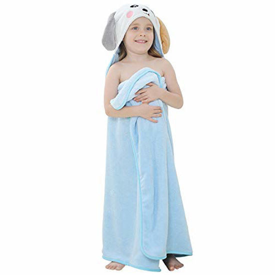 Picture of MICHLEY Cartoon Hooded Baby Towel Unisex, Premium Soft Swimming Bathrobe Large Washcloths 31.5" x 53" for 0-9T (Blue Dog)