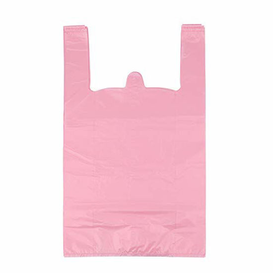 Picture of T Shirt Bags, Pink Plastic Bags with Handles, Bolsas De Plastico Para Negocio, Grocery Bags Plastic Shopping Bags Retail Bags for Supermarket, Restaurant, 12x20 Inches (200 pcs)