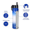 Picture of Vmini Water Bottle with Straw, Wide Rotating Handle Straw Lid, Wide Mouth Vacuum Insulated Stainless Steel Water Bottle, Gradient Blue+White+Blue, 24 oz