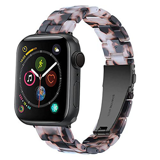 Picture of HOPO Compatible With Apple Watch Band 38mm 40mm 42mm 44mm Thin Light Resin Strap Bracelet With Stainless Steel Buckle Replacement For iWatch Series 6 5 4 3 2 1 SE (Black Grey/Black, 38/40mm)