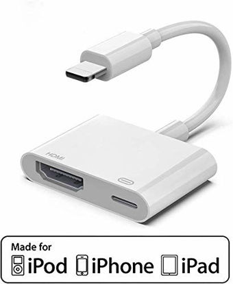 Picture of Lighting to HDMI,Lighting Digital AV Adapter,1080P HDMI Video AV Cable, HDMI Sync Screen Connector Conversion Compatible with iPhone 11/11 Pro/XS/XR/X/8 7,iPad and iPod, Support iOS 12/13-White